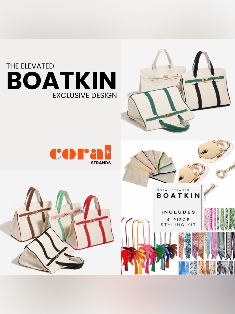 Boatkin Bag, FREE 4-Piece Styling Kit, Structured Canvas Boat Tote, RED & PINK - Picture 3 of 13